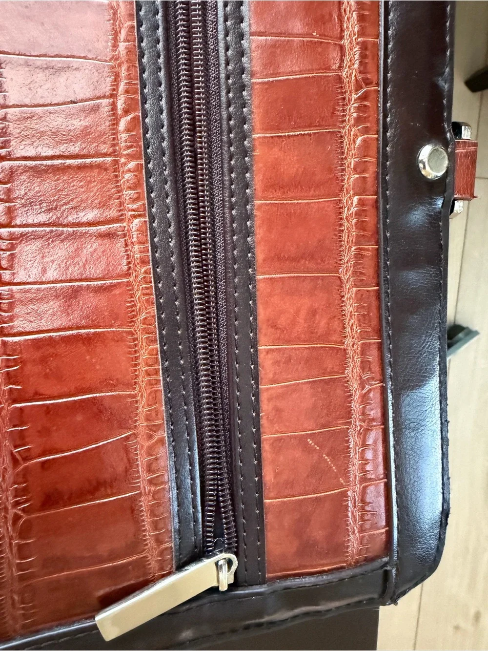 Marc Chantel Vintage Briefcase Attaché Crocodile Embossed Leather